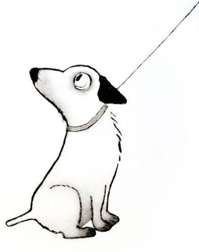 Hund i bånd. Plexitrykk. 76x 103,5 cm